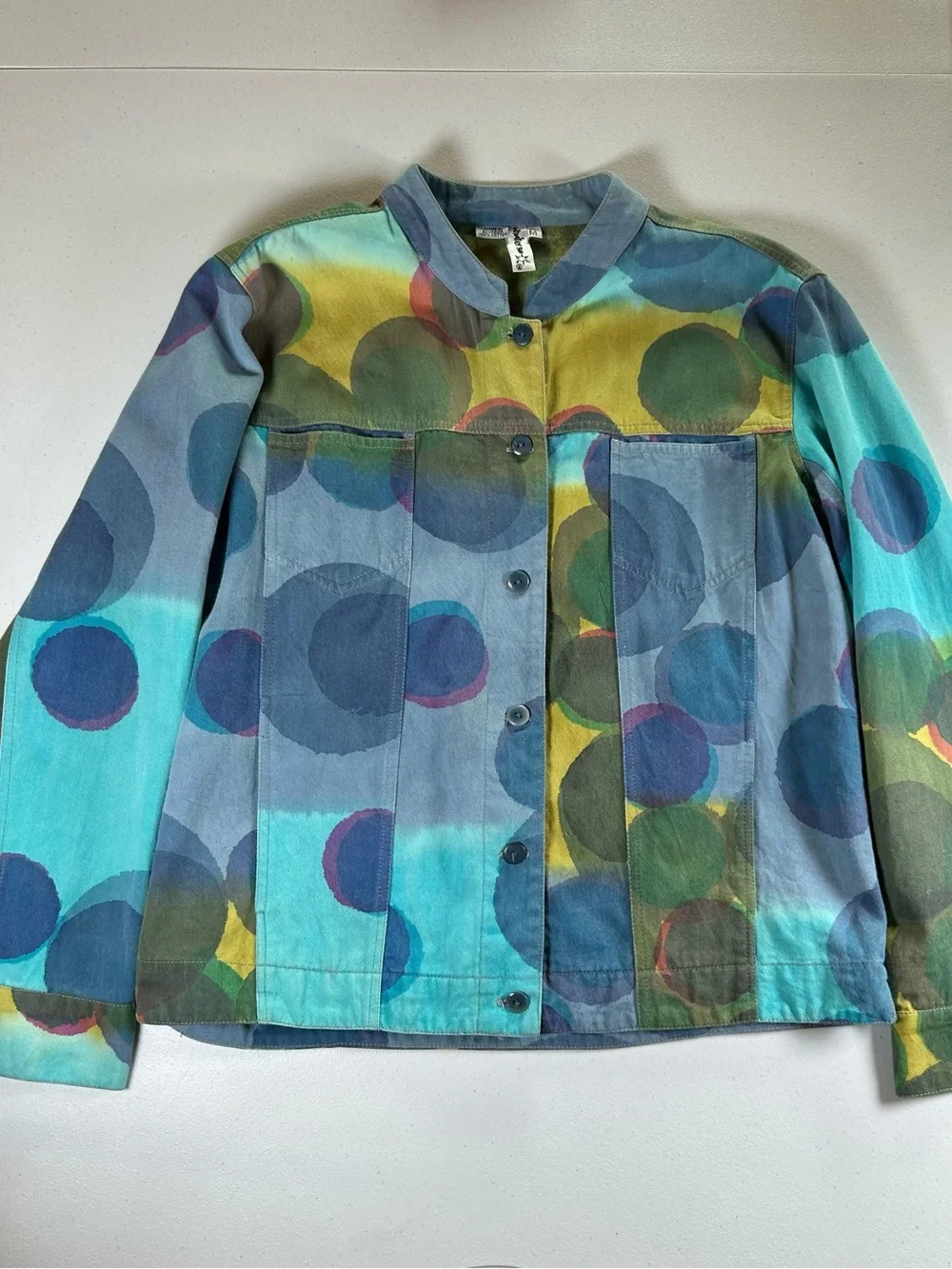 Vintage Winter Sun Ecuador Colorful Abstract Polka Dot Cotton Art Jacket Sz M